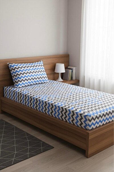 üntaş (120) cearceaf unic elastic 1 fetă de pernă 120x200 albastru gri Eczigzag17