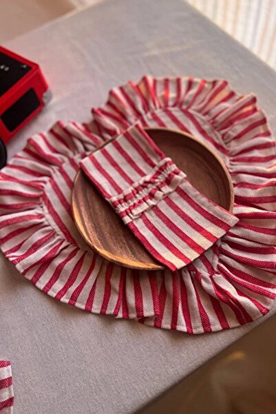 KaiHome Lovely Heart Ruffle Linen Placemat / American Service 2Pcs