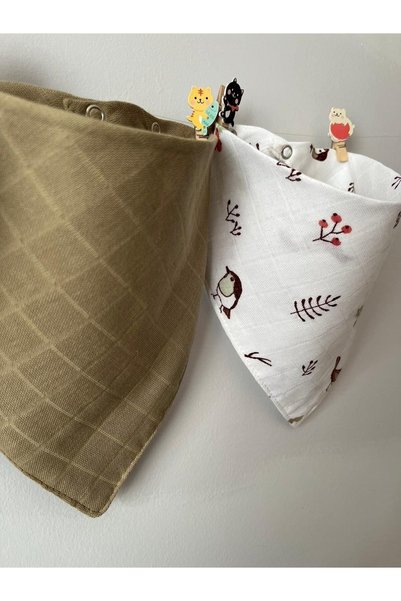 runbaby Müslin Kumaş Çıtçıtlı Bebek Salya Önlük & Fular (4 ADET)