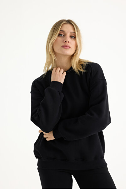 Babelook Hanorac de bază negru de iarnă cu 3 fire de damă cu fleece în interior