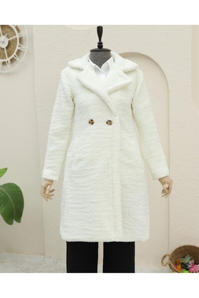 Modamorfo Double buttoned lined side pocket plush coat - ecru