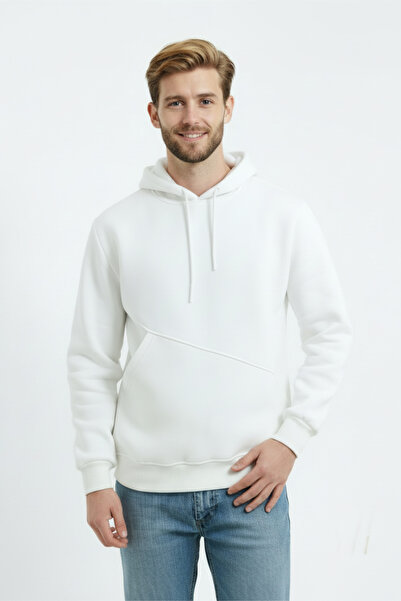 Veleno White Men's 3 Thread O Oversized Wide Fit Side Pocket K Hooded Sweat P...