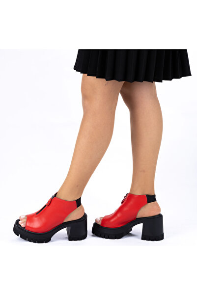 TwoEgoist Women's Genuine Leather Platform Heeled Zippered Summer Shoes Sandals