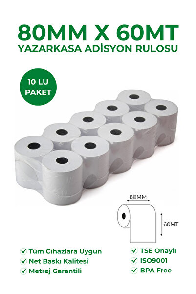 RULORULO 80x60 Termal Rulo Yazarkasa Adisyon Rulosu 1 Koli 15 Paket 150 Adet ...