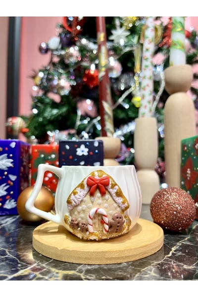 Niveis Kişiye Özel El Yapımı Tasarım Şeker Ev Desenli Hediyelik Porselen fincan