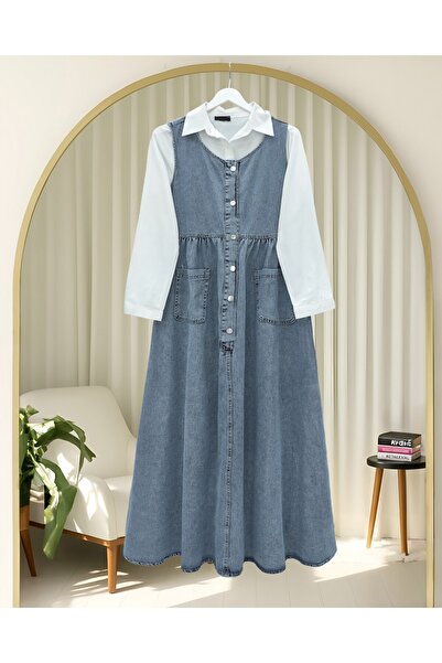 Modamorfo Τζιν με μισό κουμπί διπλή τσέπη μηδενικό μανίκι Gilet - Ice Blue