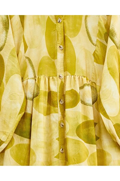 Modamorfo Circle Pattern Half Button Sleeve Elastic Dress -Yellow