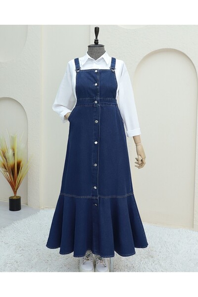 Modamorfo Φούστα με κουμπιά μπροστά και πλαϊνές τσέπες με βολάν τζιν Gilet -Laci