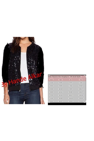 By Hande Alkan Γυναικείο μπουφάν bomber με μαύρες παγιέτες