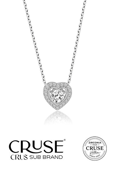 Cruse 925 Ayar Gümüş Büyülü Kalp Tektaş Kolye 18 Ayar Beyaz Altın Kaplama
