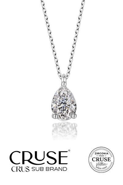 Cruse 925 Ayar Gümüş Damla Kolye 18 Ayar Beyaz Altın Kaplama