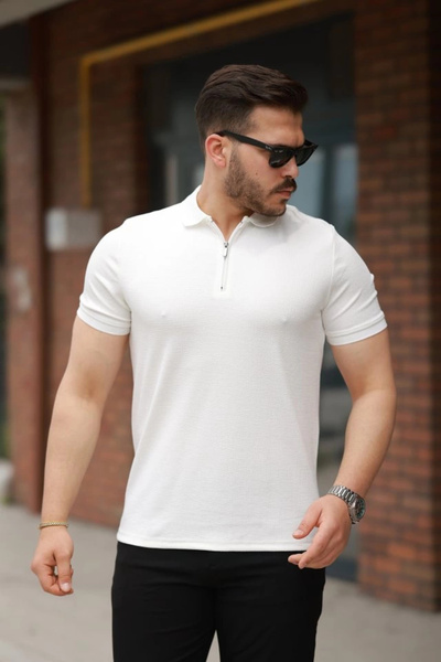 JARDİN ALLURE Tricou cu mânecă scurtă pentru bărbați, cu guler cu fermoar