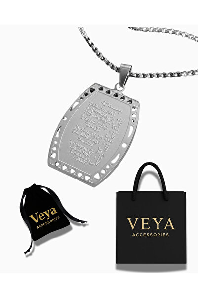 VEYA A luxurious stainless steel necklace, silver-plated, engraved with Arabi...