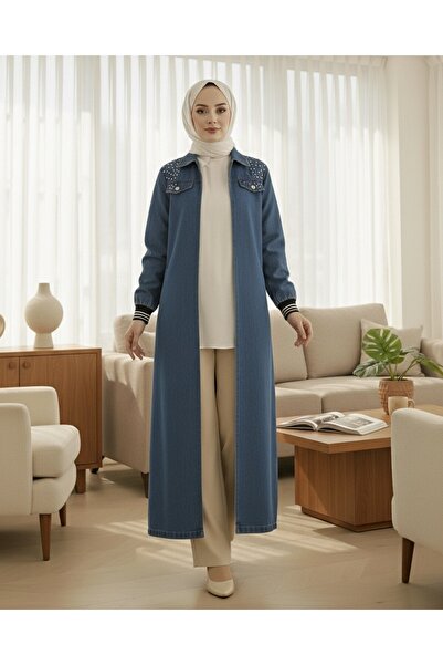 Modamorfo Hosszú farmersapka gyöngyökkel a vállán és bordázott cipzárral