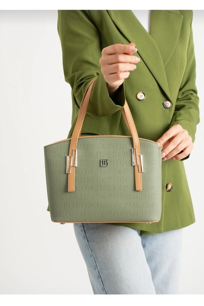 Just Polo Women's Green Embossed Printed Hand and Shoulder Bag with Removable...