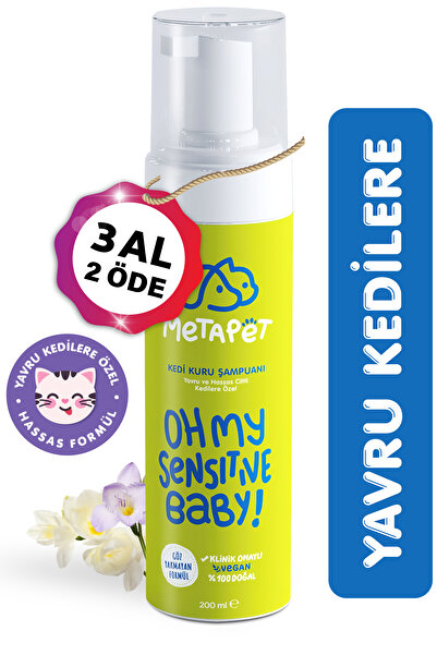 Metapet Yavru Kediler Için Kuru Şampuan, Doğal Tüy Bakım Ürünü, Durulanmayan Susuz Köpük Yıkama