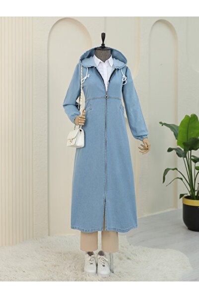 Modamorfo Джинси з кишенями на боках, еластичним рукавом і капюшоном - світло-сині