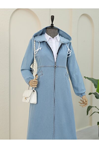 Modamorfo Джинси з кишенями на боках, еластичним рукавом і капюшоном - світло-сині