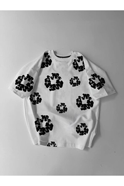 Evyora Μπλουζάκι με στάμπα μπροστά και πίσω Oversize Crew Neck - Λευκό