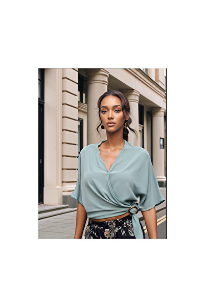 Cotton Mood 9092928 Kobe Double-Breasted Collar Bat Sleeve Tie Blouse Cagla G...