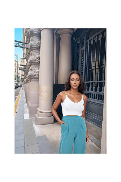 Cotton Mood 9292933 Double Pocket Wide Leg Trousers Turquoise