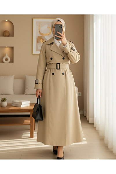Modamorfo Trench Coat with Pleated Skirt and Belted Bolero - Mink