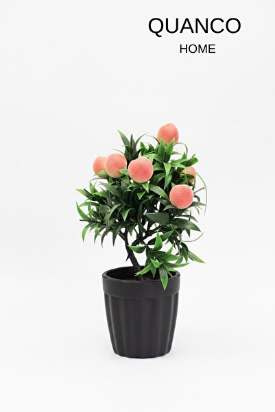 quanco شجرة خوخ صناعية في وعاء أسود