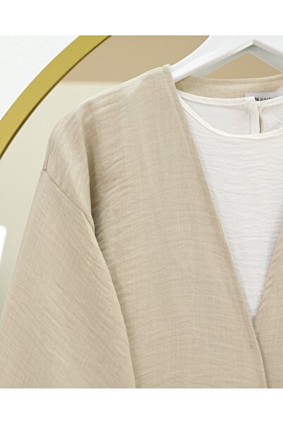 Modamorfo Σετ κιμονό μπεζ με γραβάτα μπροστά με παντελόνι