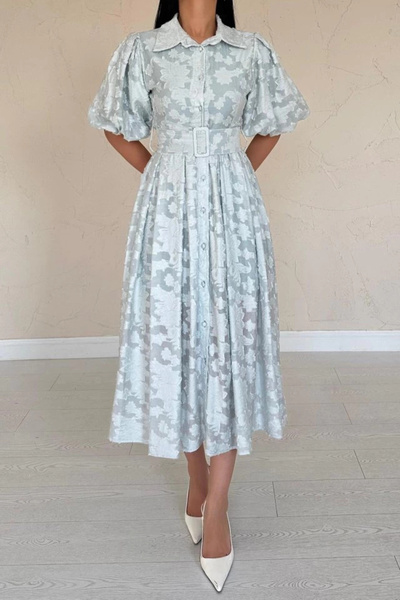 Pazarcan Menta színű íves ruha léggömb ujjakkal