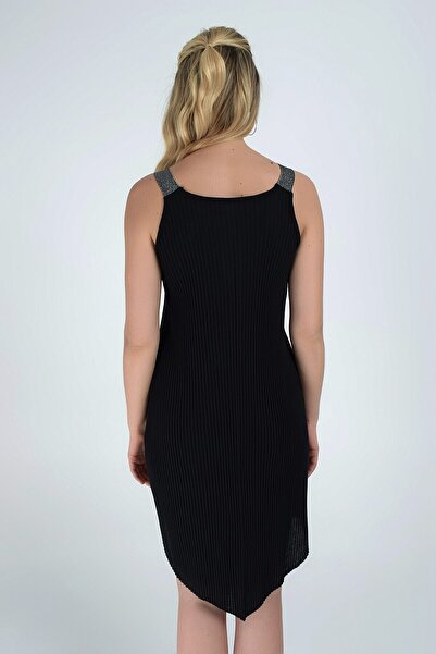 Cotton Mood 9231599 Ribbed Knit Sim Strap Bell Tunic Black