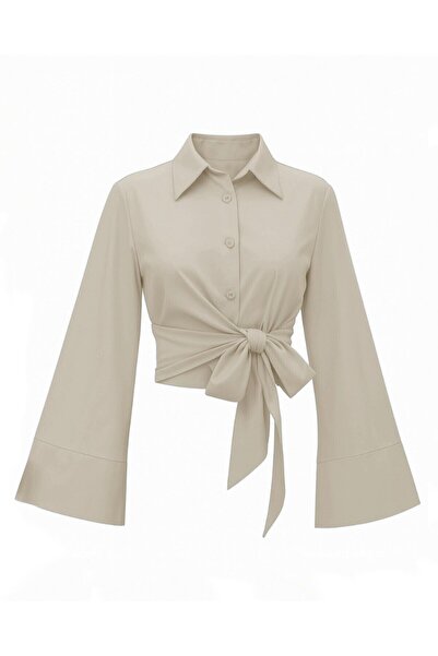Modamorfo Πουκάμισο με μανικάκια ισπανικού τύπου με πλαϊνή δέσμη - Ανοιχτό βιζόν