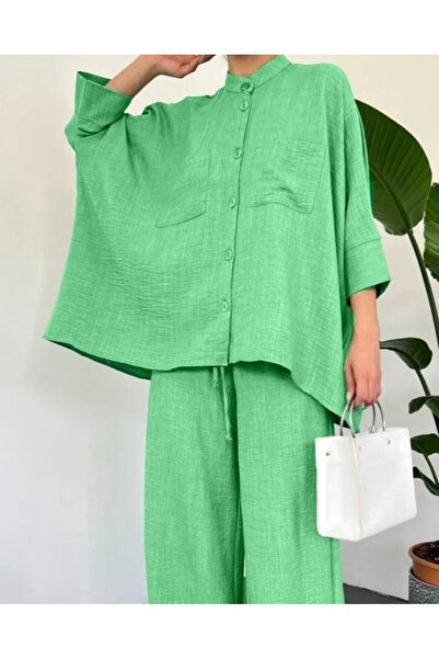 Modamorfo Double Pocket Half Bat Sleeve Casual Shirt Set -A.Green