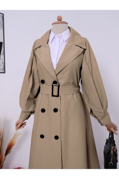 Modamorfo Balónový rukáv norkové barvy a přepásaný trenčkot s bočními kapsami