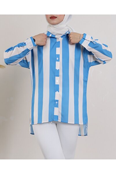 Modamorfo Сорочка з товстими смугами та ґудзиками - синя
