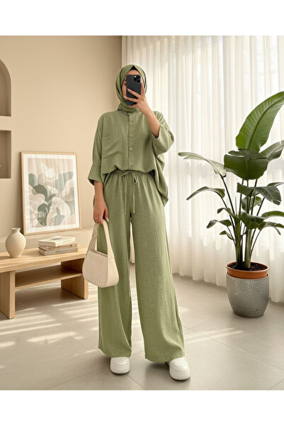 Modamorfo Dupla zsebes fél denevér ujjú alkalmi ing szett - Khaki