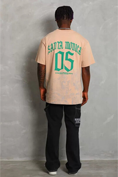 CVS Unisex Oversize Printed Crew Neck T-Shirt - Beige