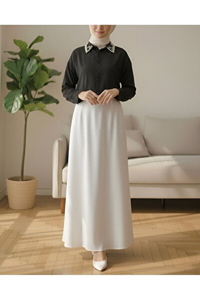 Modamorfo Buttoned Casual Shirt with Stone Detail on the Collar - Black