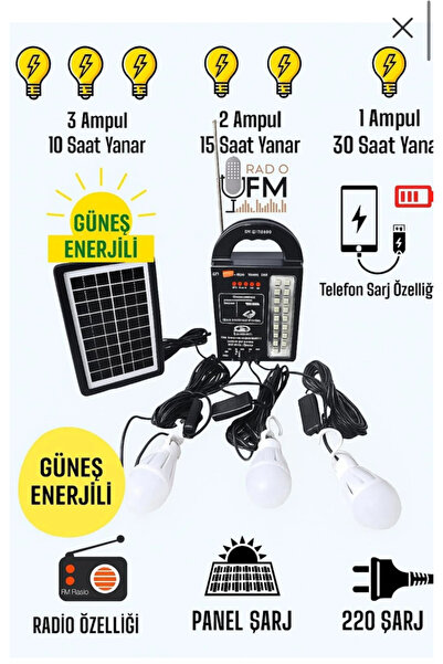 gold light At-999 Solar Güneş Enerjili Aydınlatma Sistemi Kamp Lambası 3 Adet...