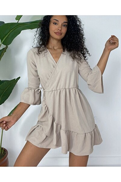 Modamorfo Φόρεμα Ayrobin με βολάν φούστα και μανίκια ελαστική μέση - ελαφρύ βιζόν