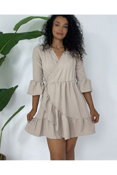 Modamorfo Φόρεμα Ayrobin με βολάν φούστα και μανίκια ελαστική μέση - ελαφρύ βιζόν