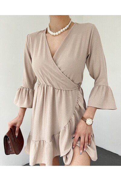 Modamorfo Φόρεμα Ayrobin με βολάν φούστα και μανίκια ελαστική μέση - ελαφρύ βιζόν