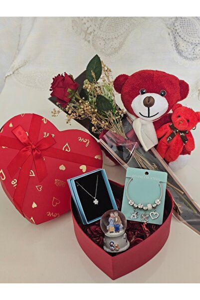 FİORELLA HEDİYE Sevgiliye Arkadaşa Kalpli Hediye Kutusu–Peluş Ayı,Kolye set,b...