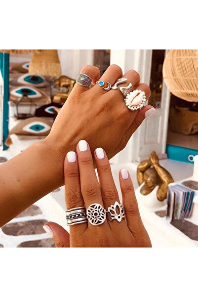 Pursehuit Set de 7 inele, argintii cu scoică, Categoria C1