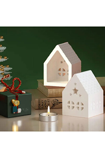 gözayn Yılbaşı Ev Dekoratif Mumluk 2li Set I Ham (Boyanmamış) I Döküm Seramik...