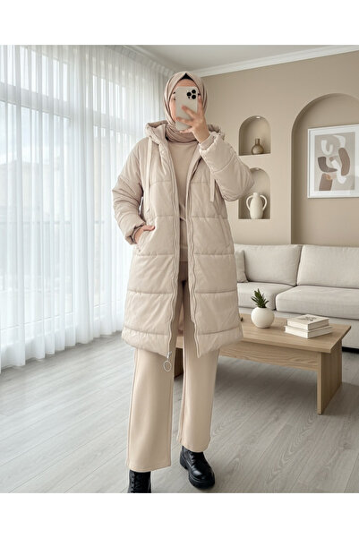 Modamorfo Екрю з капюшоном і шнурком, з блискавкою і накладками