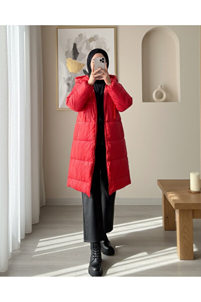 Modamorfo Куртка з капюшоном, шнурівкою та блискавкою - червона