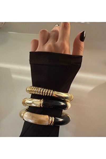 Xui Trend Marka Model 3’lü Renkli Esnek Gold Detaylı Bileklik/ Zra Model Komb...