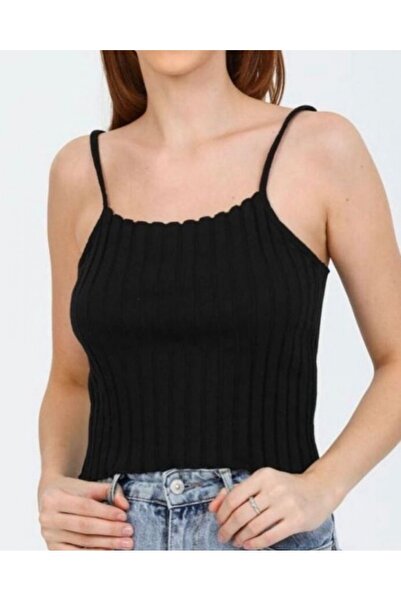 Modamorfo Rope Strap Ribbed Blouse -Black