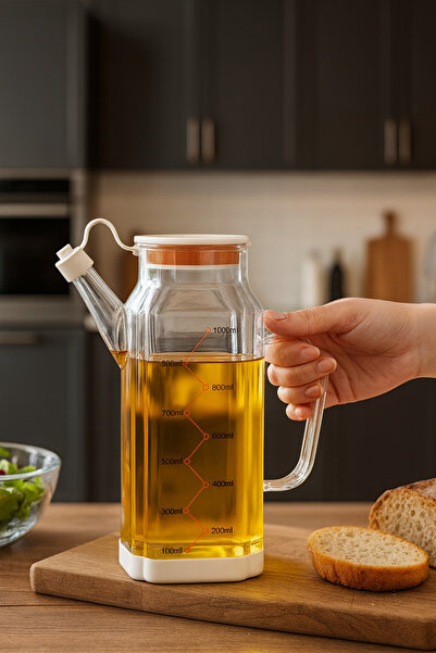 Paşabahçe Borosiikat Şeffaf Yağlık 1000ml - Ölçülü Saplı Sızdırmaz Kapaklı Kaymaz Silikon Taban