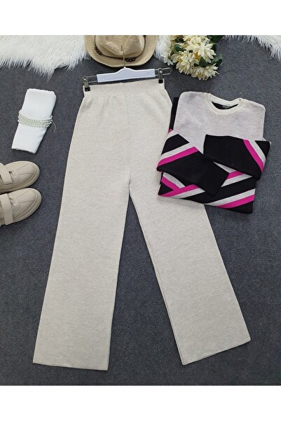 Modamorfo Volné úpletové kalhoty kamenné barvy